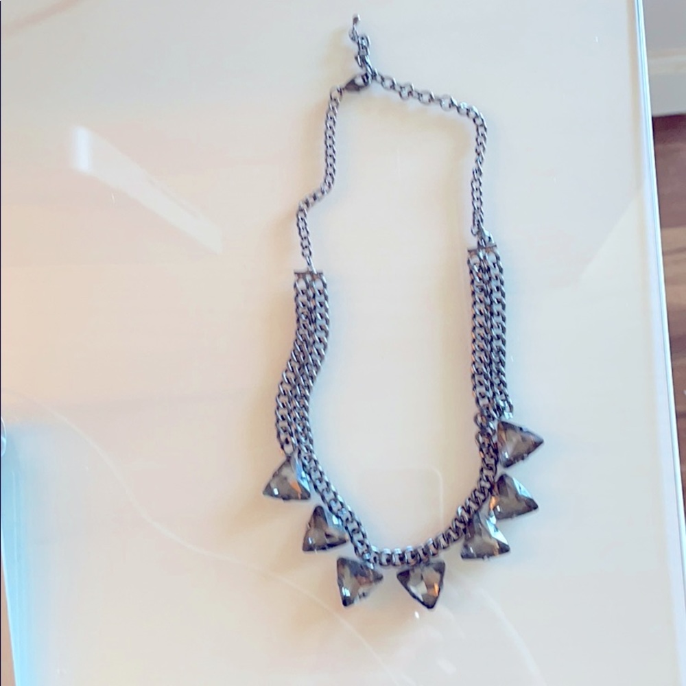 Gunmetal chain necklace with dark grey gems